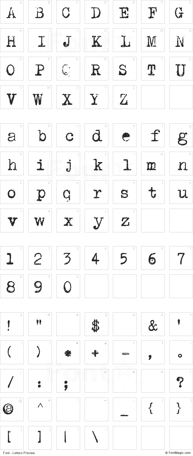 DK P.I. Font - All Latters Preview Chart